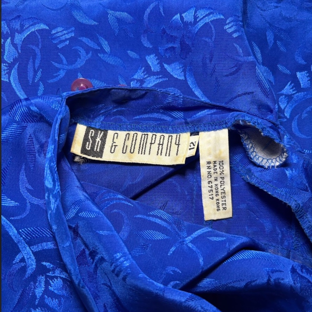 Vintage SK & Company Long Sleeve Blouse Royal Blue Mock Neck/Shoulder Pad Size12 - Picture 11 of 13